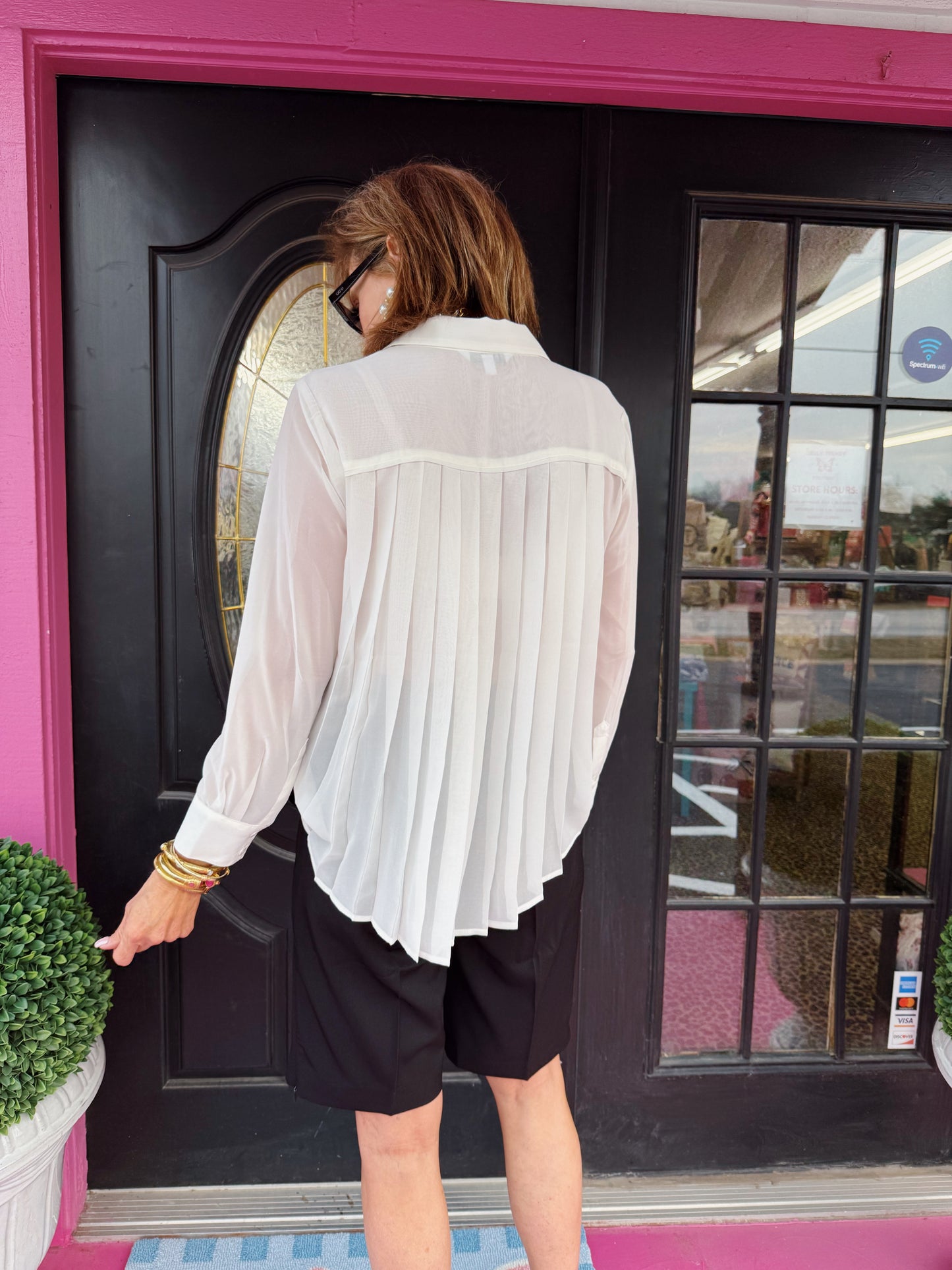 Ivory LS Pleated Back Shirt