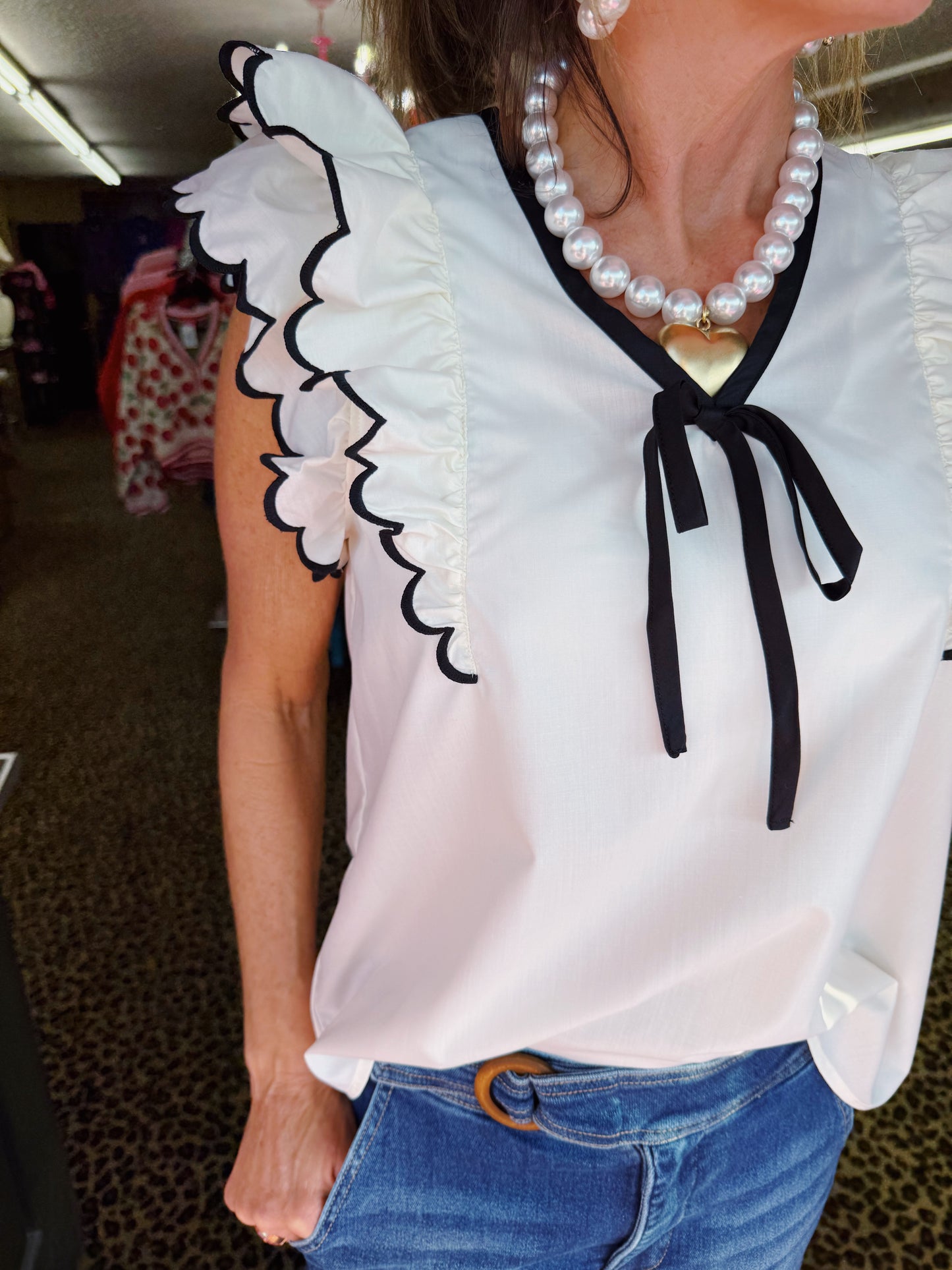 Scallop Sleeve Tie Top