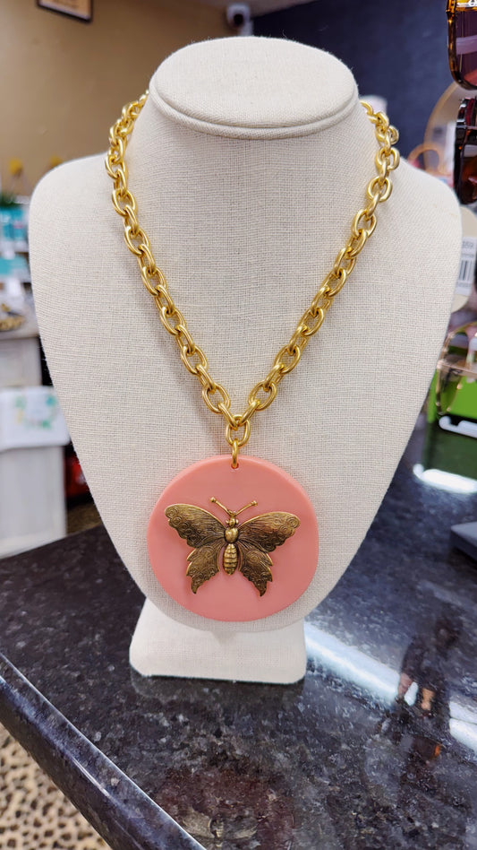 Large Pink Butterfly Necklace
