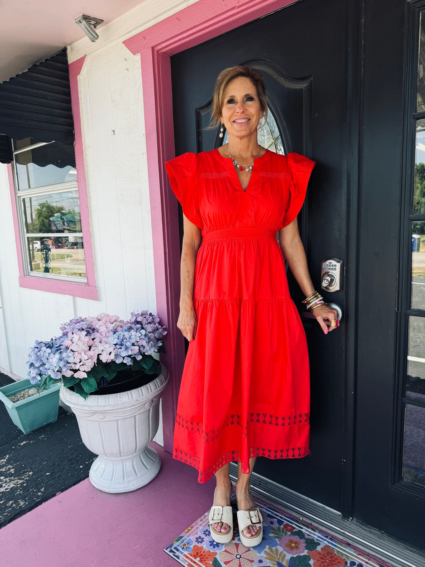 Red Tiered Midi Dress