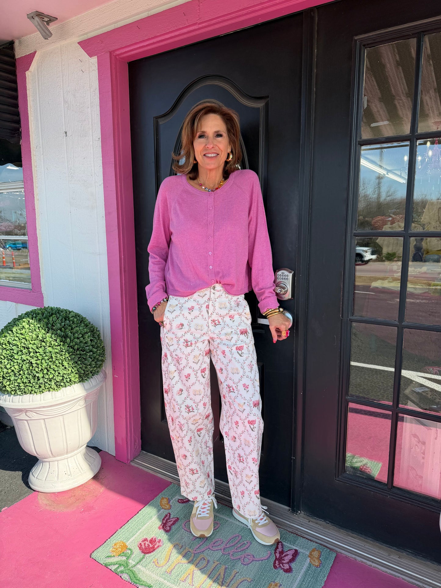 Cream Floral Denim Pant