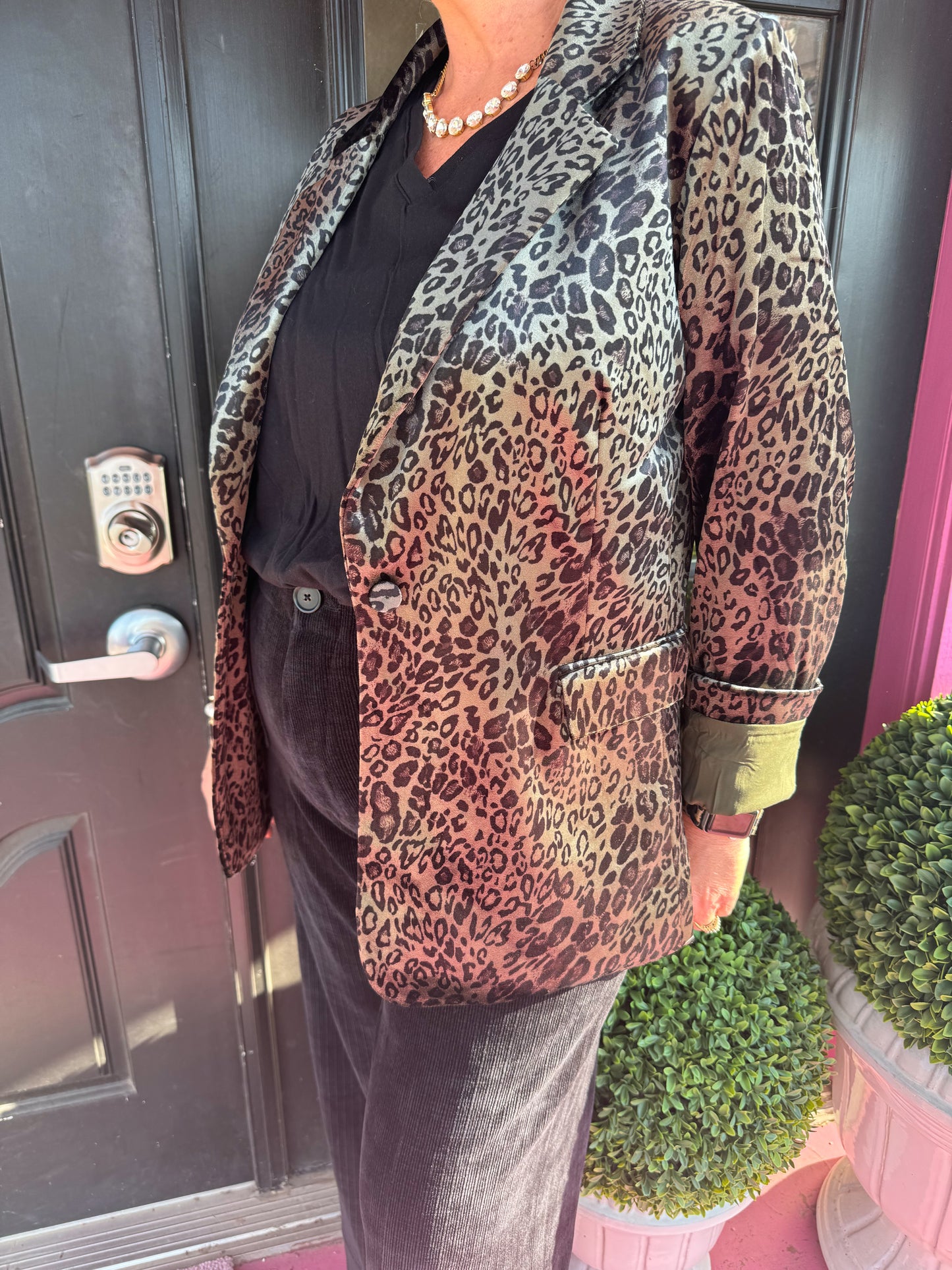 Green Velvet Leopard Blazer