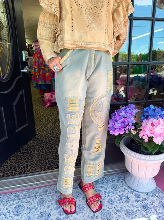 Distressed Vintage Peace Pants