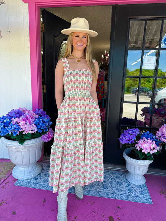 Cream Floral Maxi Dress