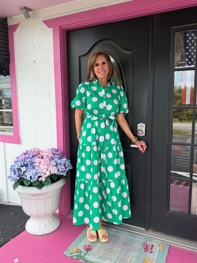 Green/Pink Polka Dot Maxi Dress