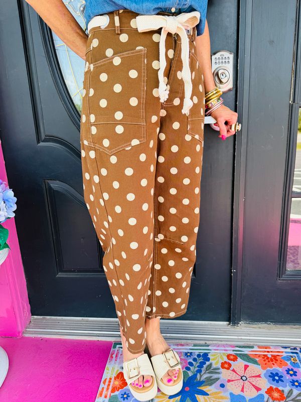 Brown Polka Dot Drawstring Pants