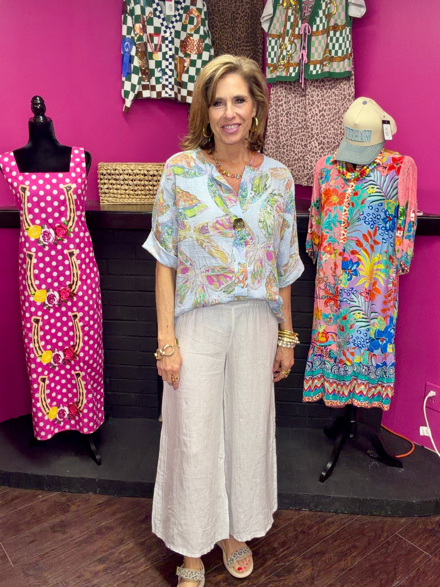 Turquoise Printed One Button Top