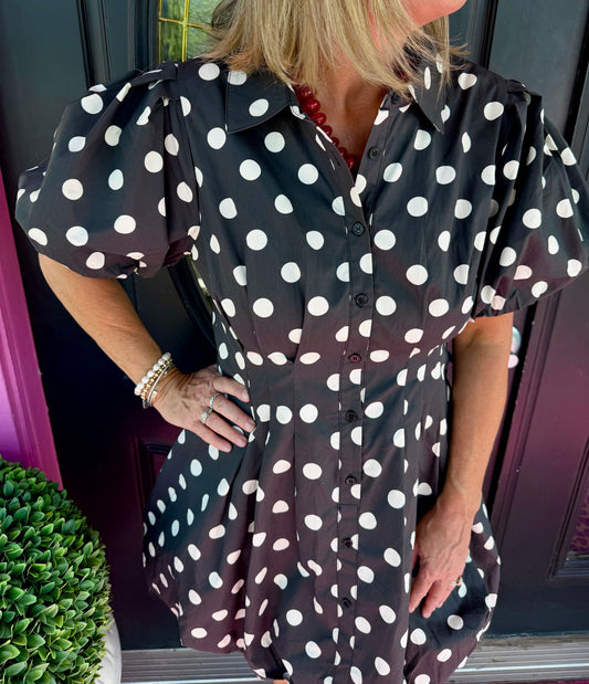 Black Polka D Bubble Hem Dr