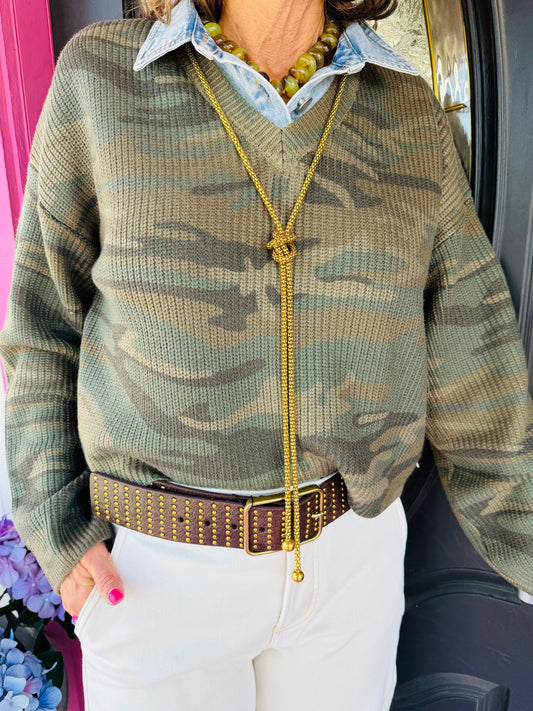 Camo Denim Collar Sweater