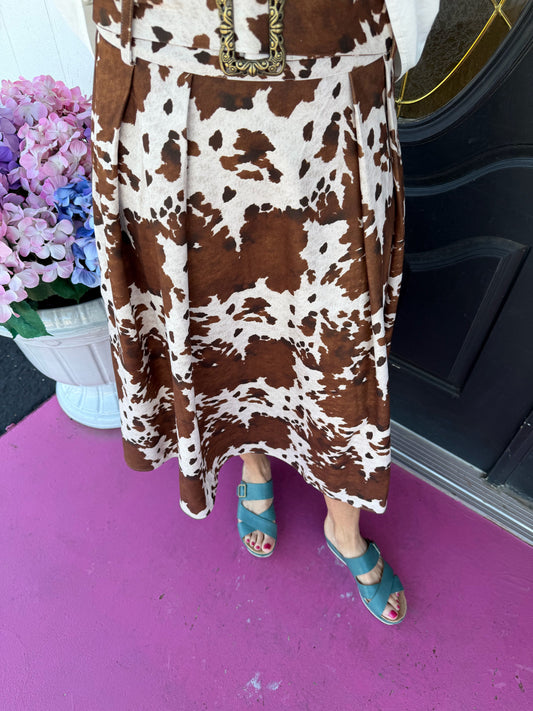 Brown Belted Cowhide Skirt
