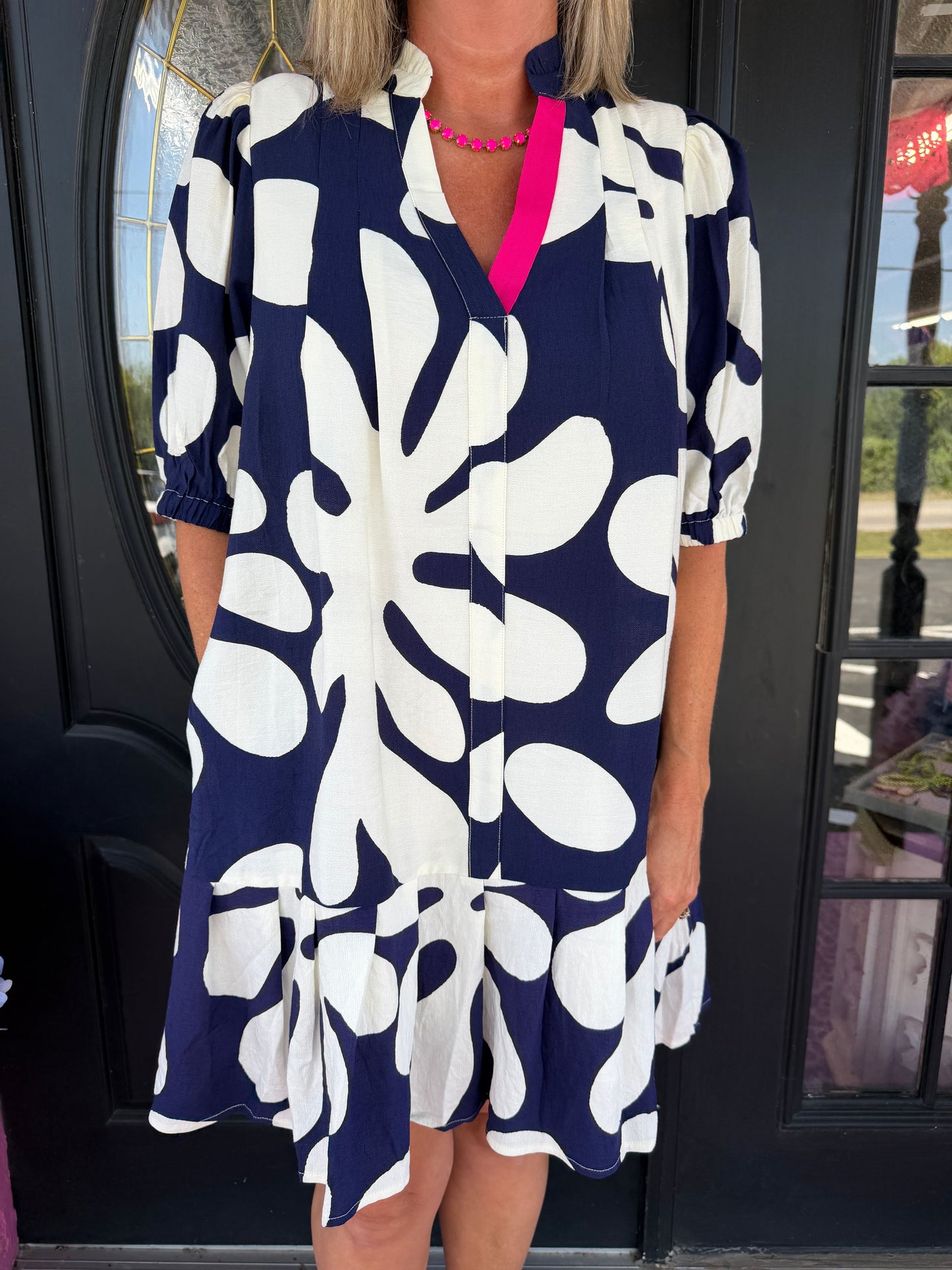 Navy Geometric Pattern Dress