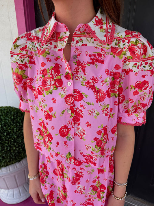 Pink Mini Floral Skirt Set