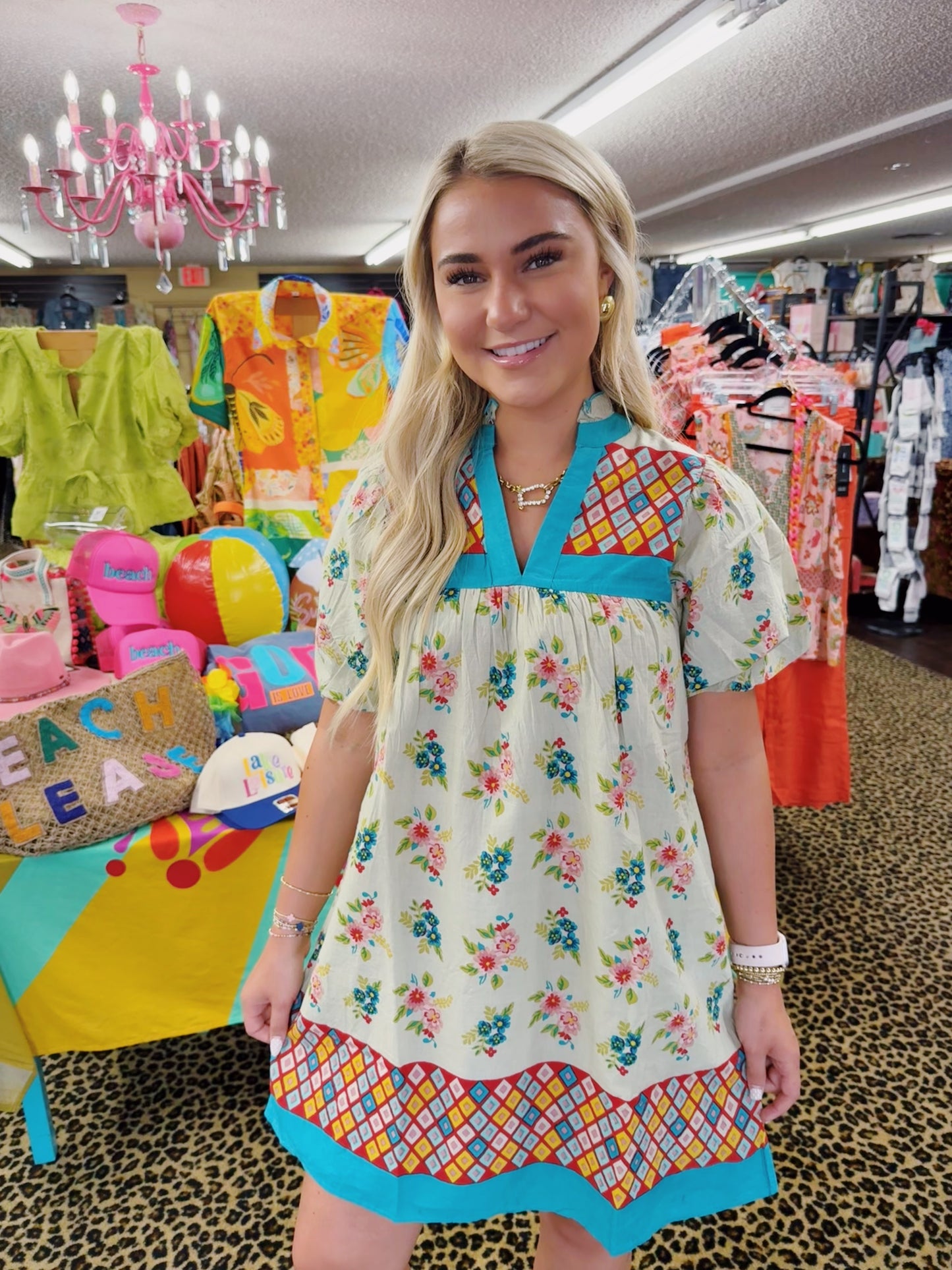 Puff Sleeve Floral V-Neck Dress