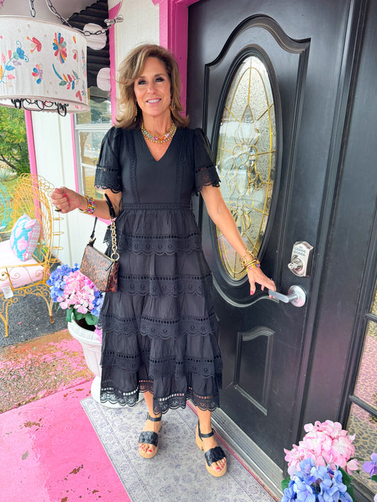 Black Eyelet Maxi Dress