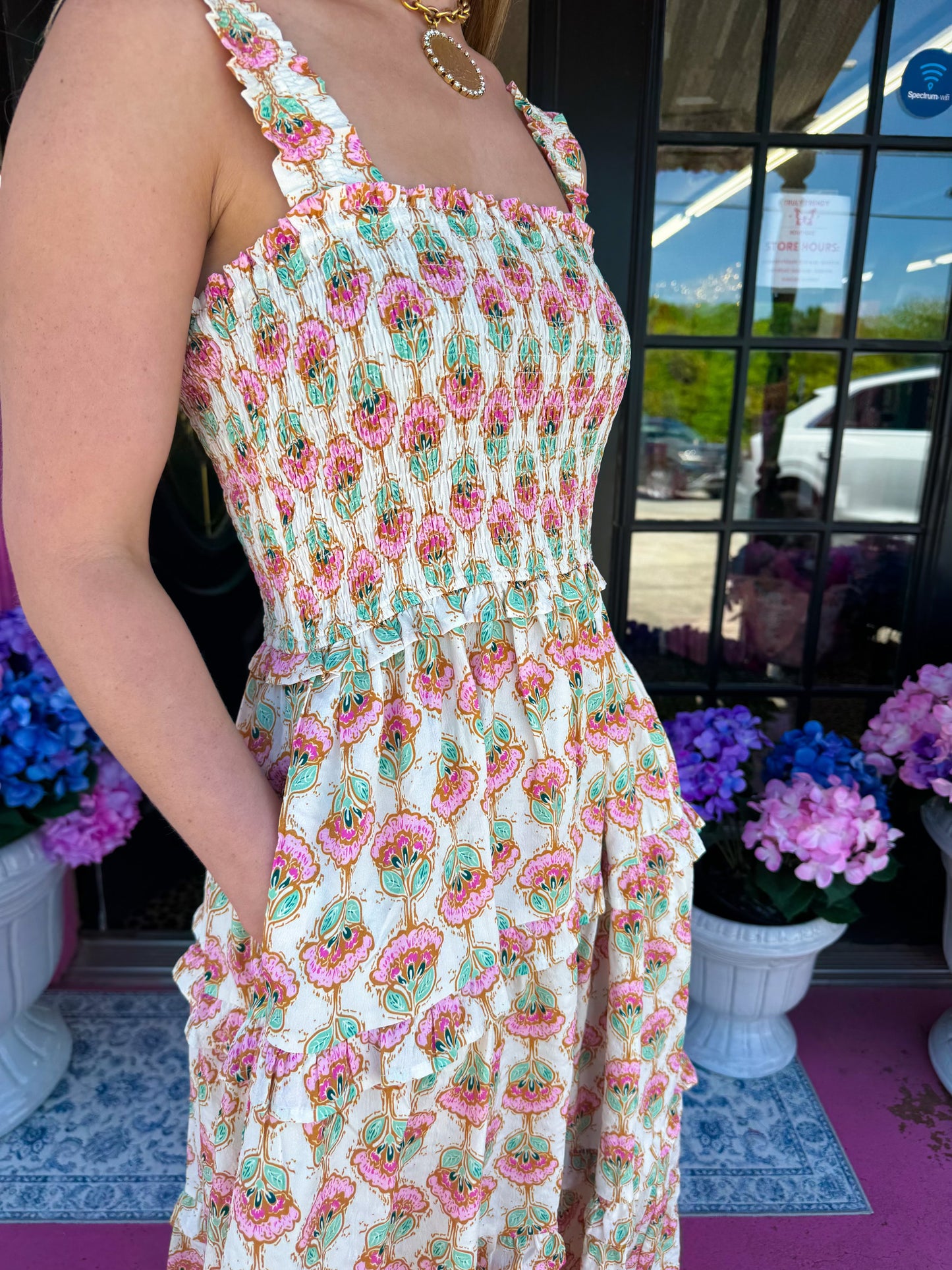 Cream Floral Maxi Dress