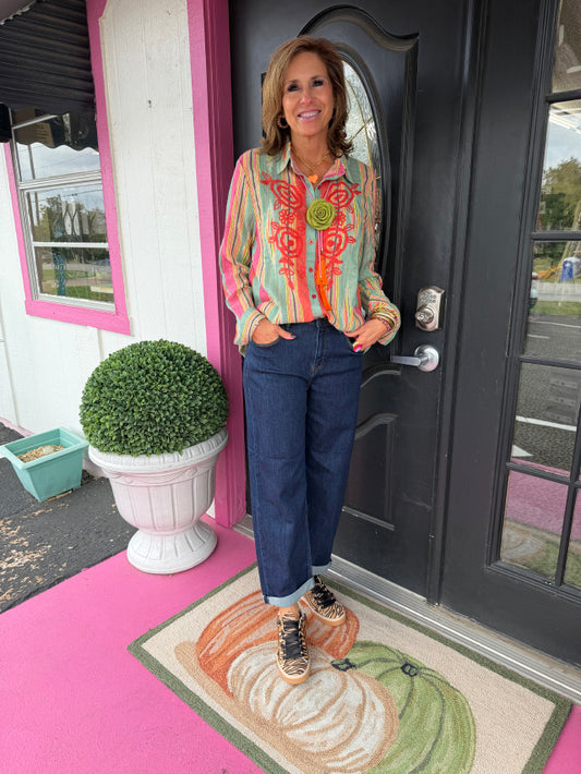 Multi Flame Stitch w/Emb Blouse
