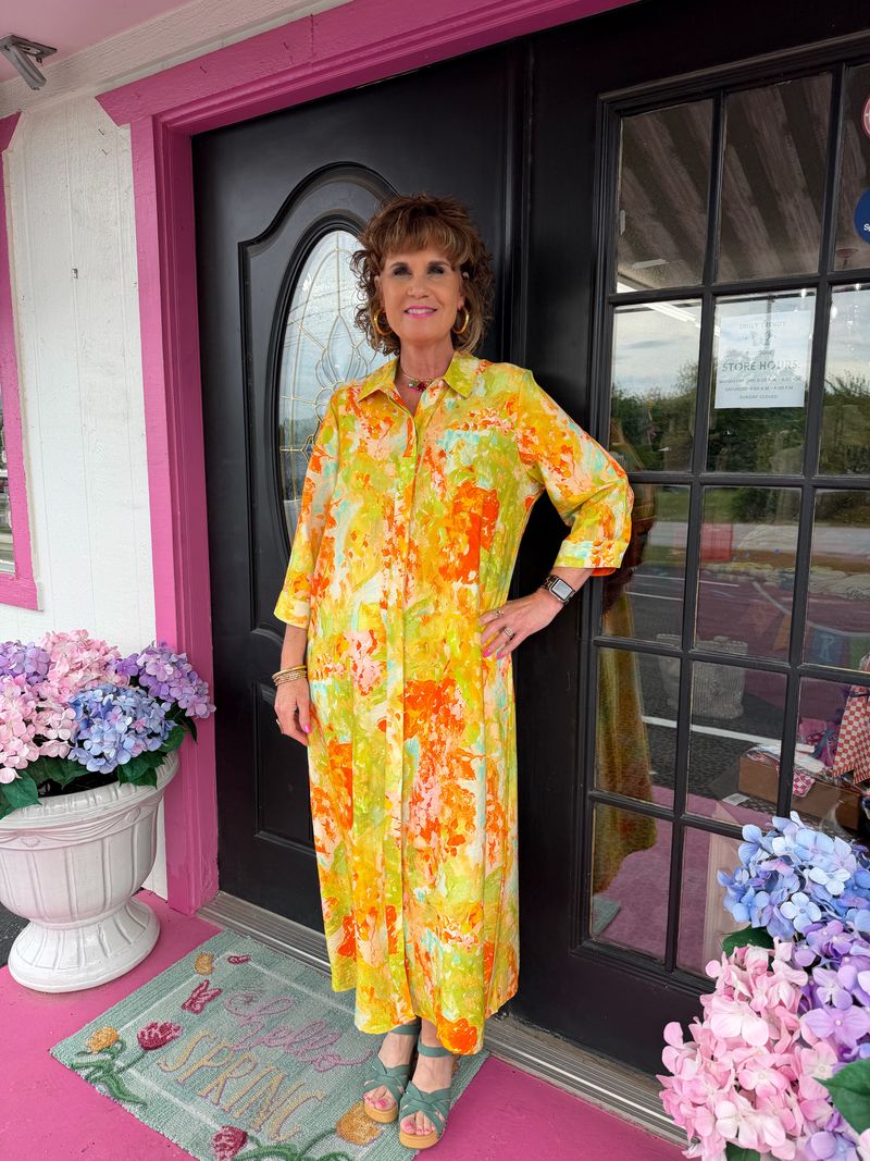 Orange Citron Collar Maxi Dress