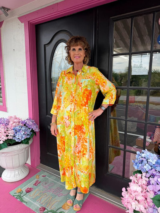 Orange Citron Collar Maxi Dress