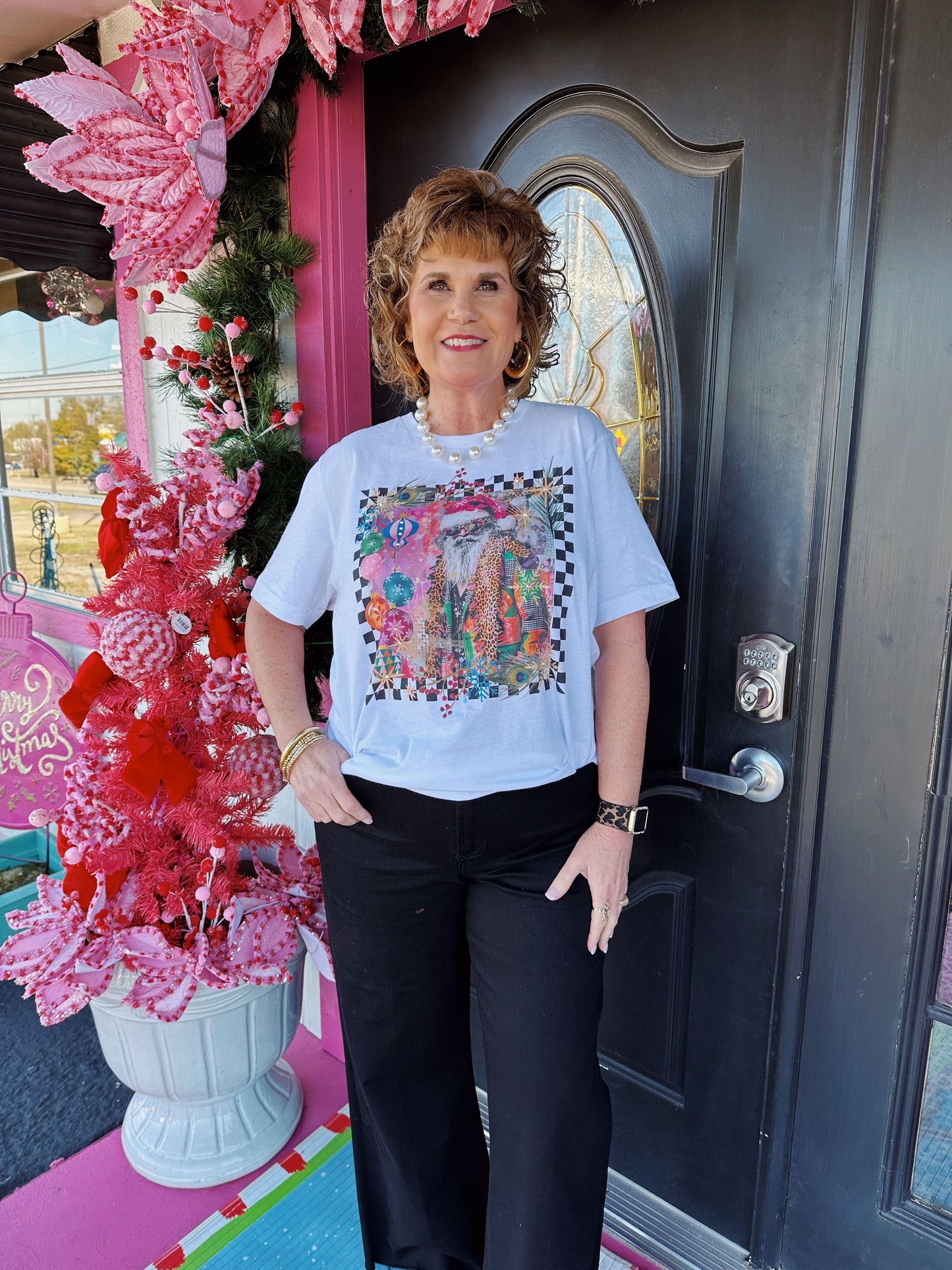 White Checkerboard Santa Tee