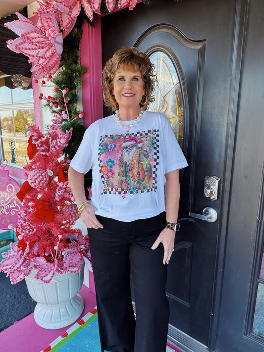 White Checkerboard Santa Tee