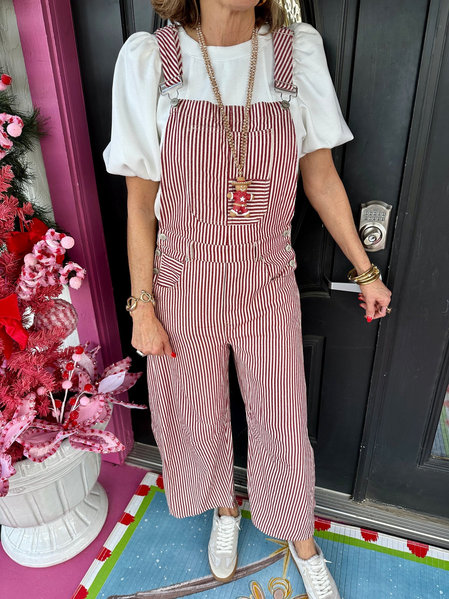 Raspberry Stripe Barrel Jumpsuit