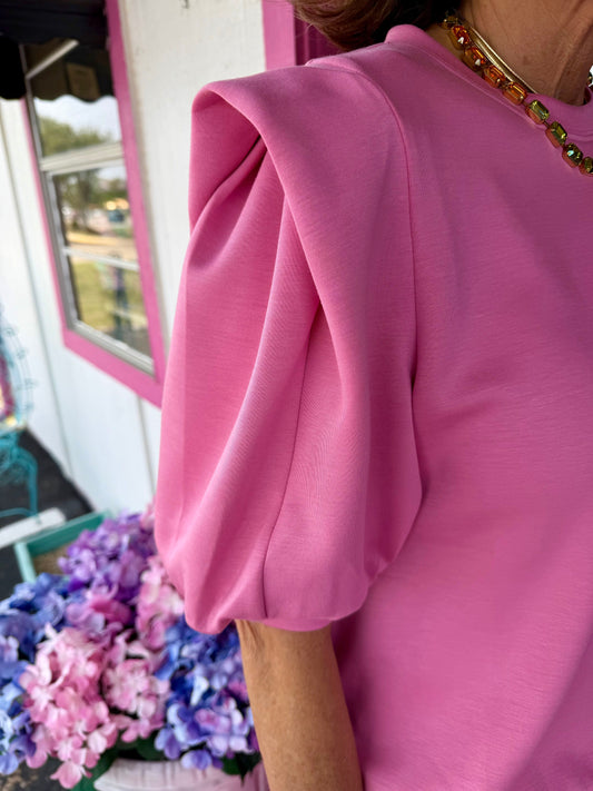 Pink Short Puff Sleeve Sweatshirt