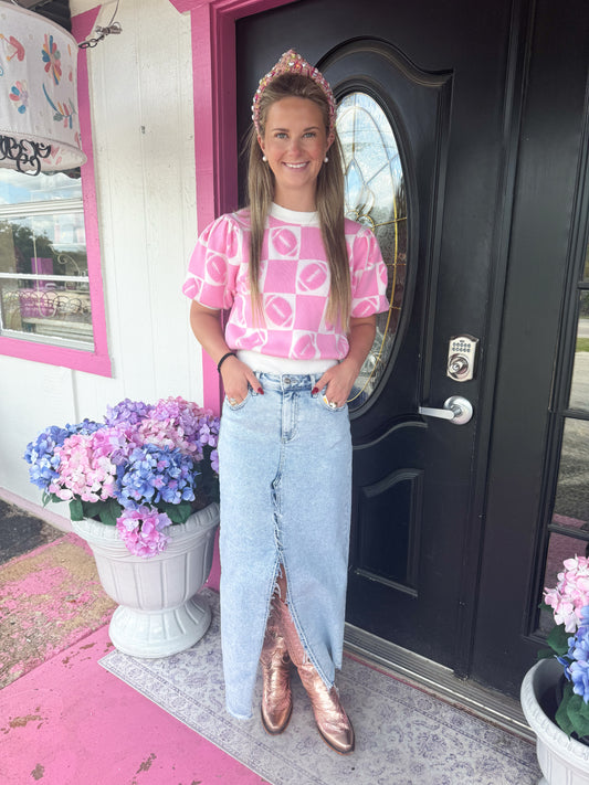 Pink/White Multi Football Sweater