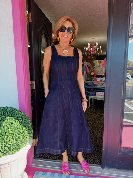 Denim Smocked Midi Dress