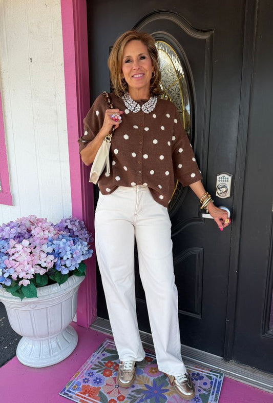 Brown Polka Dot SS Cardi