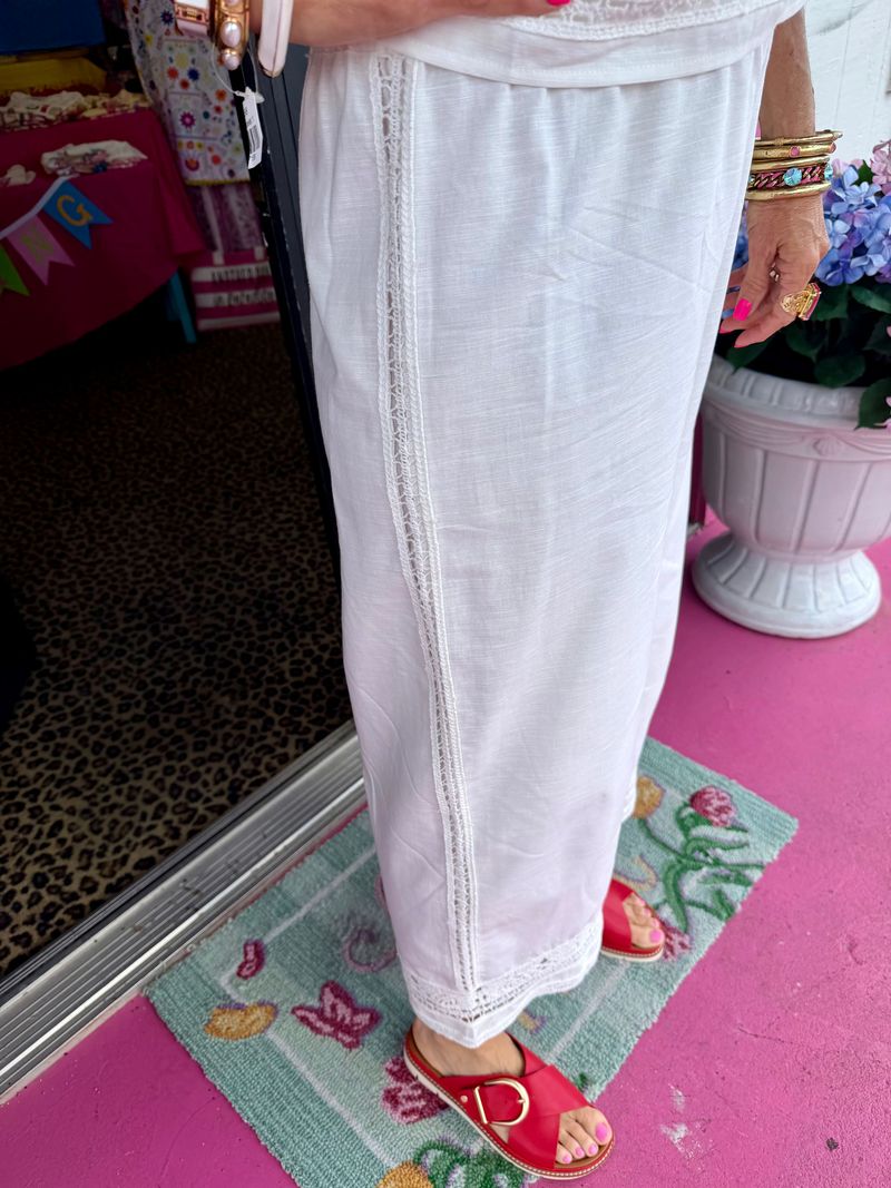 White Tank Pant Set w/Crochet