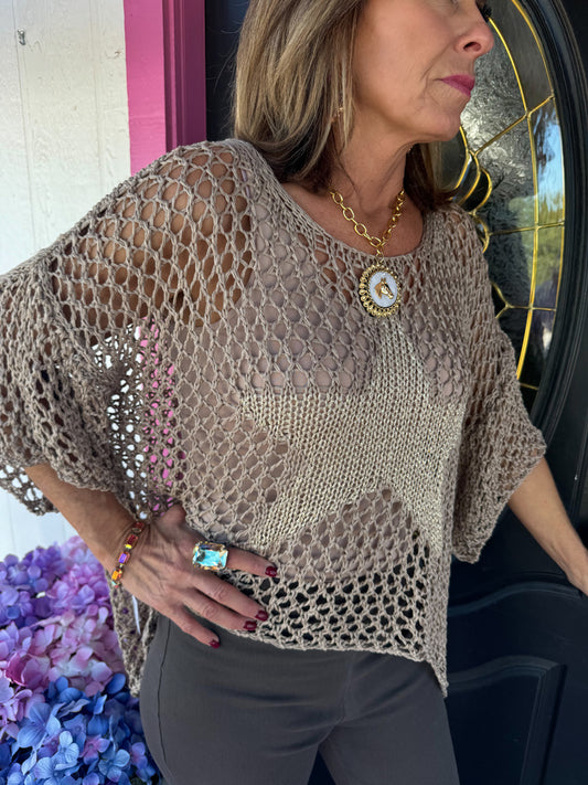 Crochet  Sweater with Gold Star - OS
