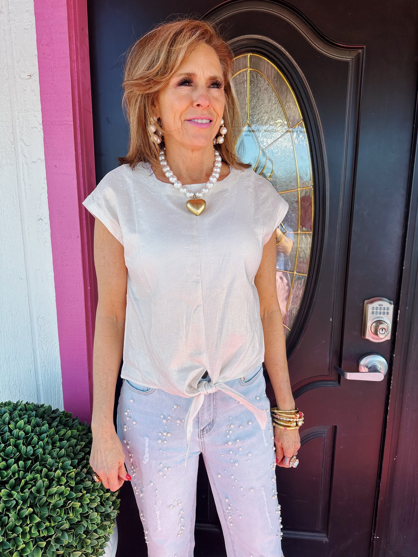 Champagne Front Tie Top