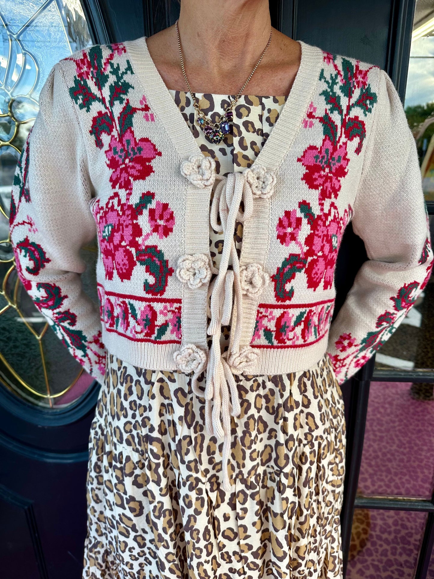 Ivory Red Floral Sweater