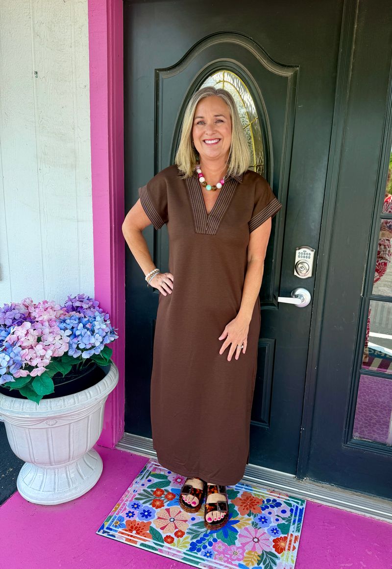 Brown Maxi W/Wht stitching