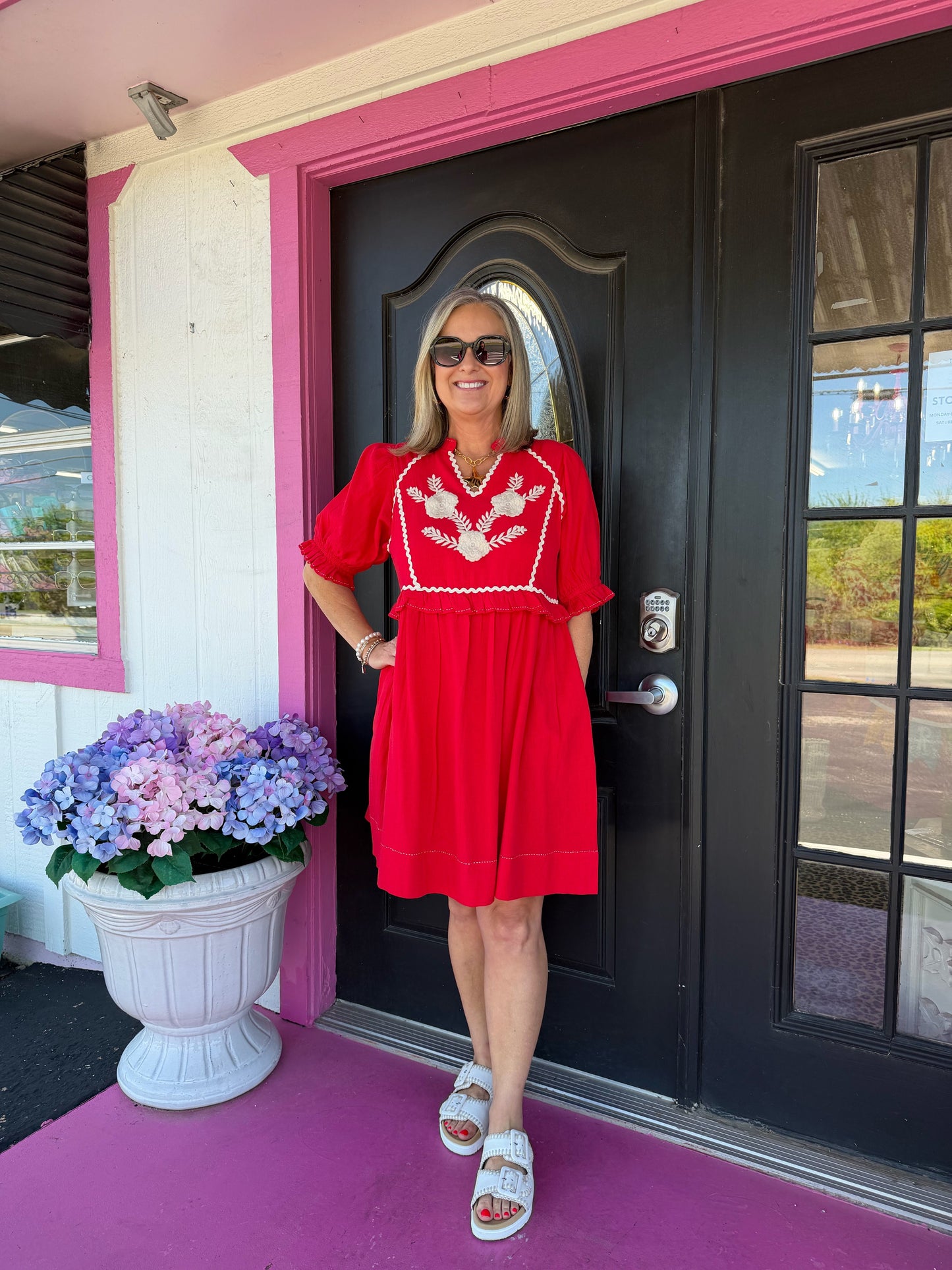 Talia Red Cream Embroidered Dress