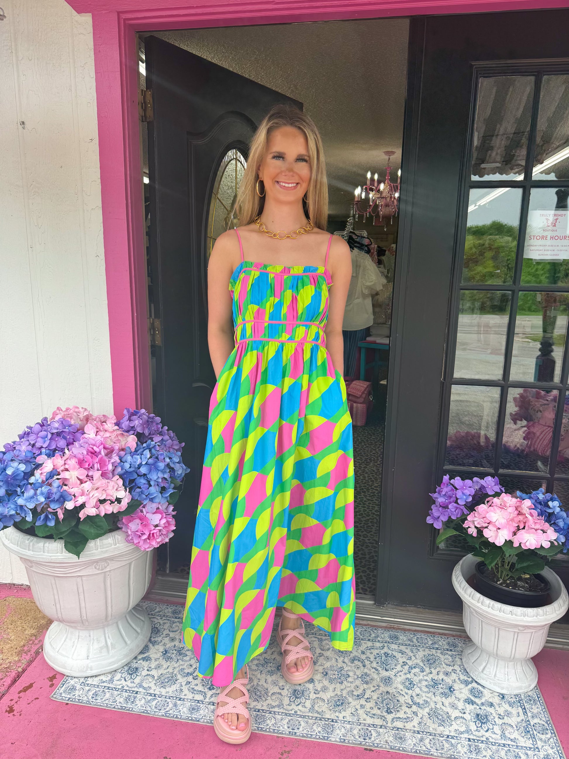 geo maxi dress Green Geo Maxi Dress