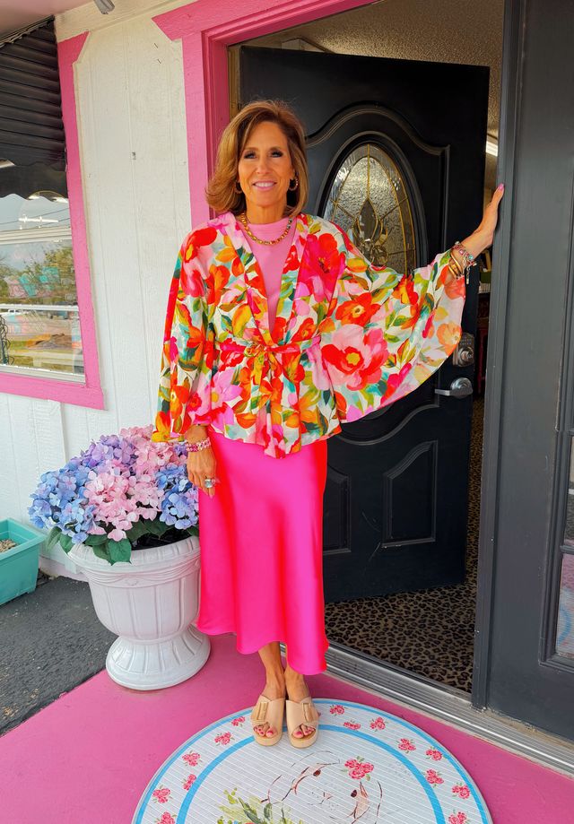 Ivory Multi Floral Tie Kimono