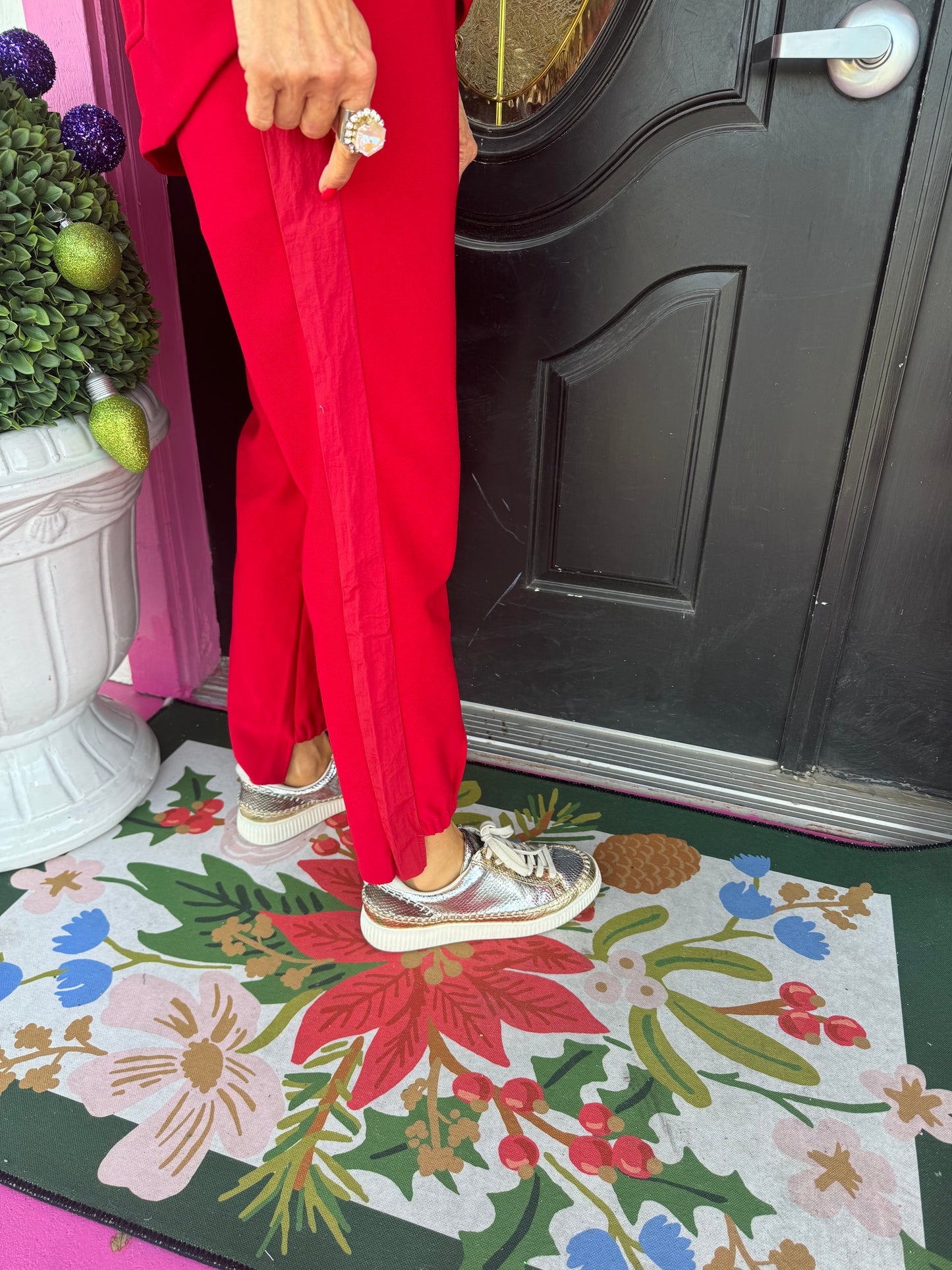 Red Knit Crepe Pant Set