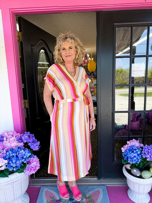 Dolman Striped Wrap Dress