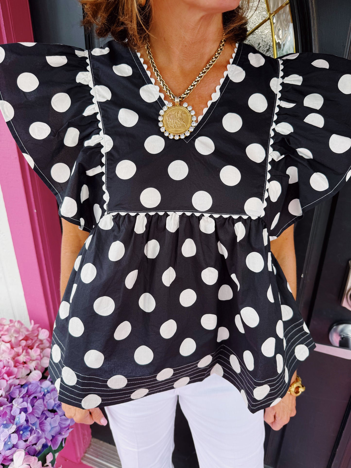 Black Polka Dot Rick Rack Top