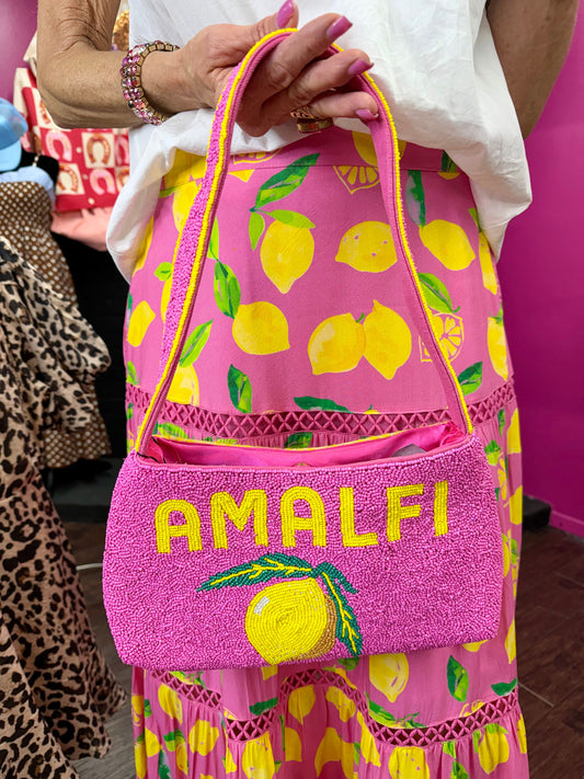 Pink Amalfi Beaded Shoulder Bag