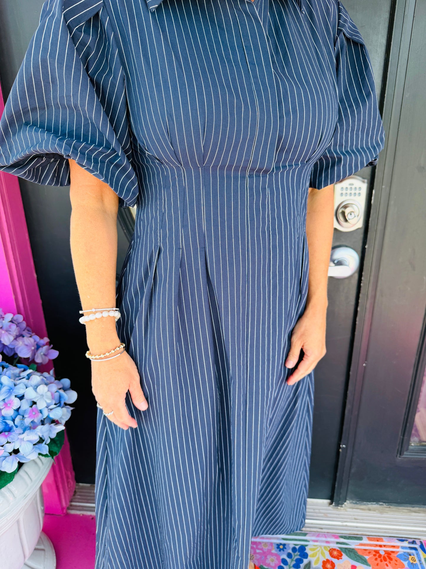 Navy Poplin Stripe Janelle Maxi
