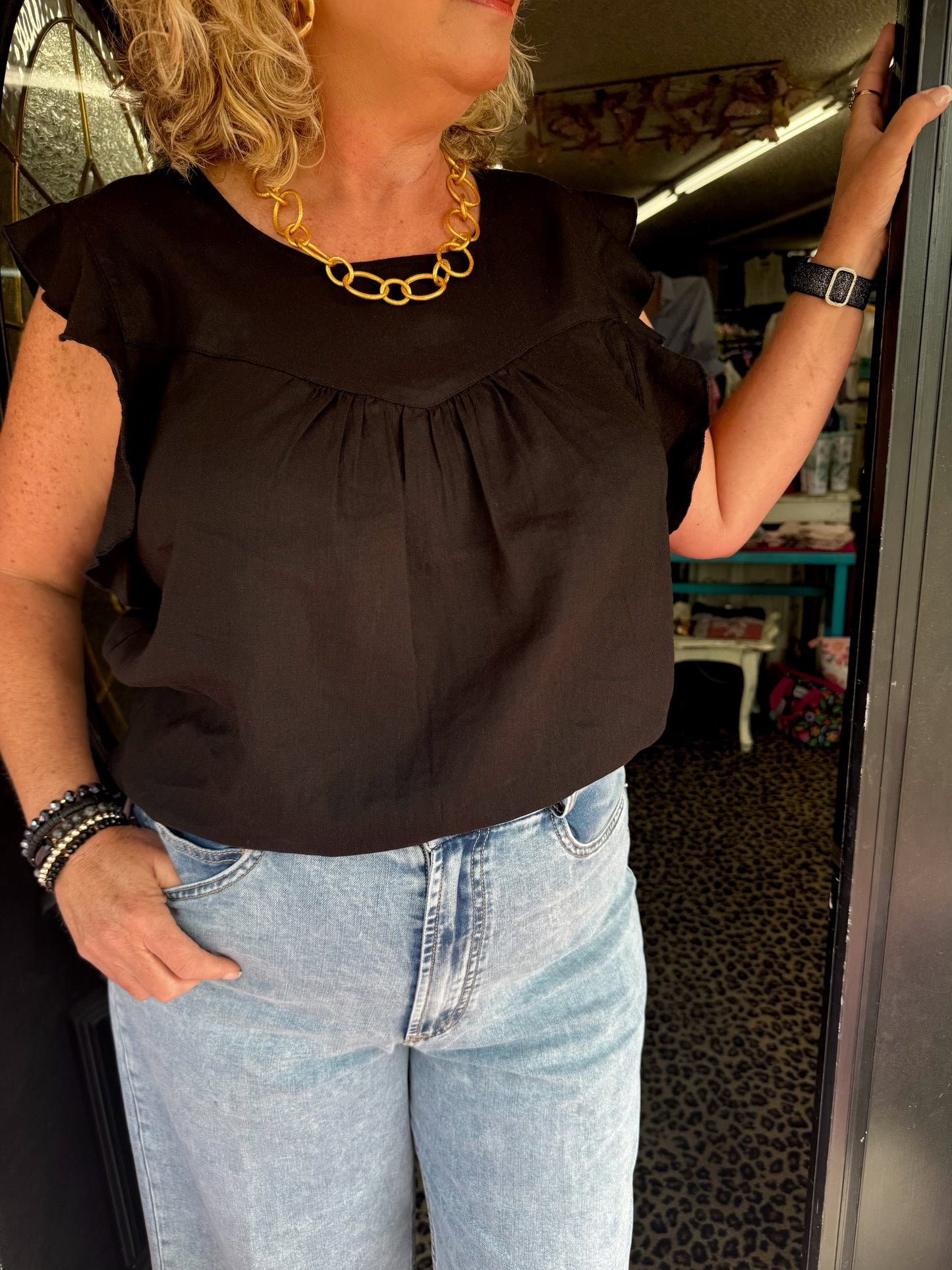 Anelia Black Linen Top