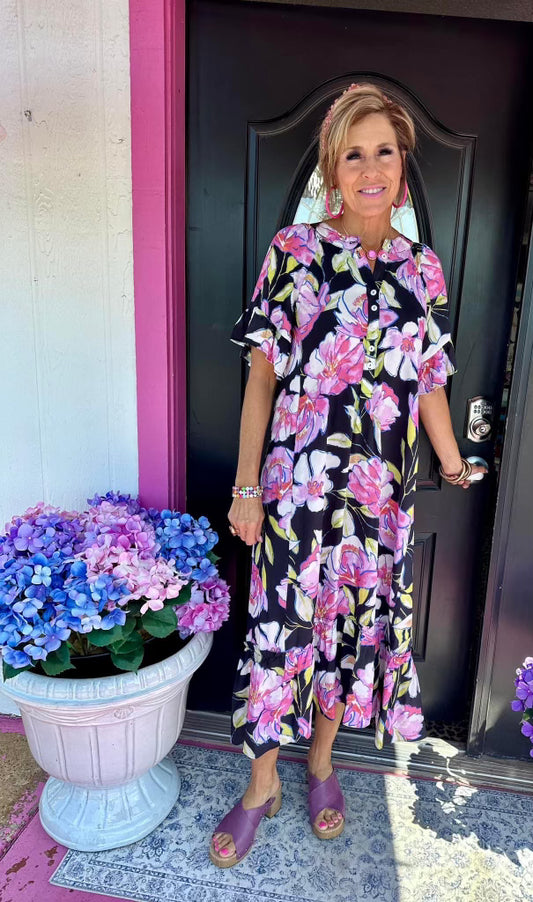 Black Floral Patio Dress