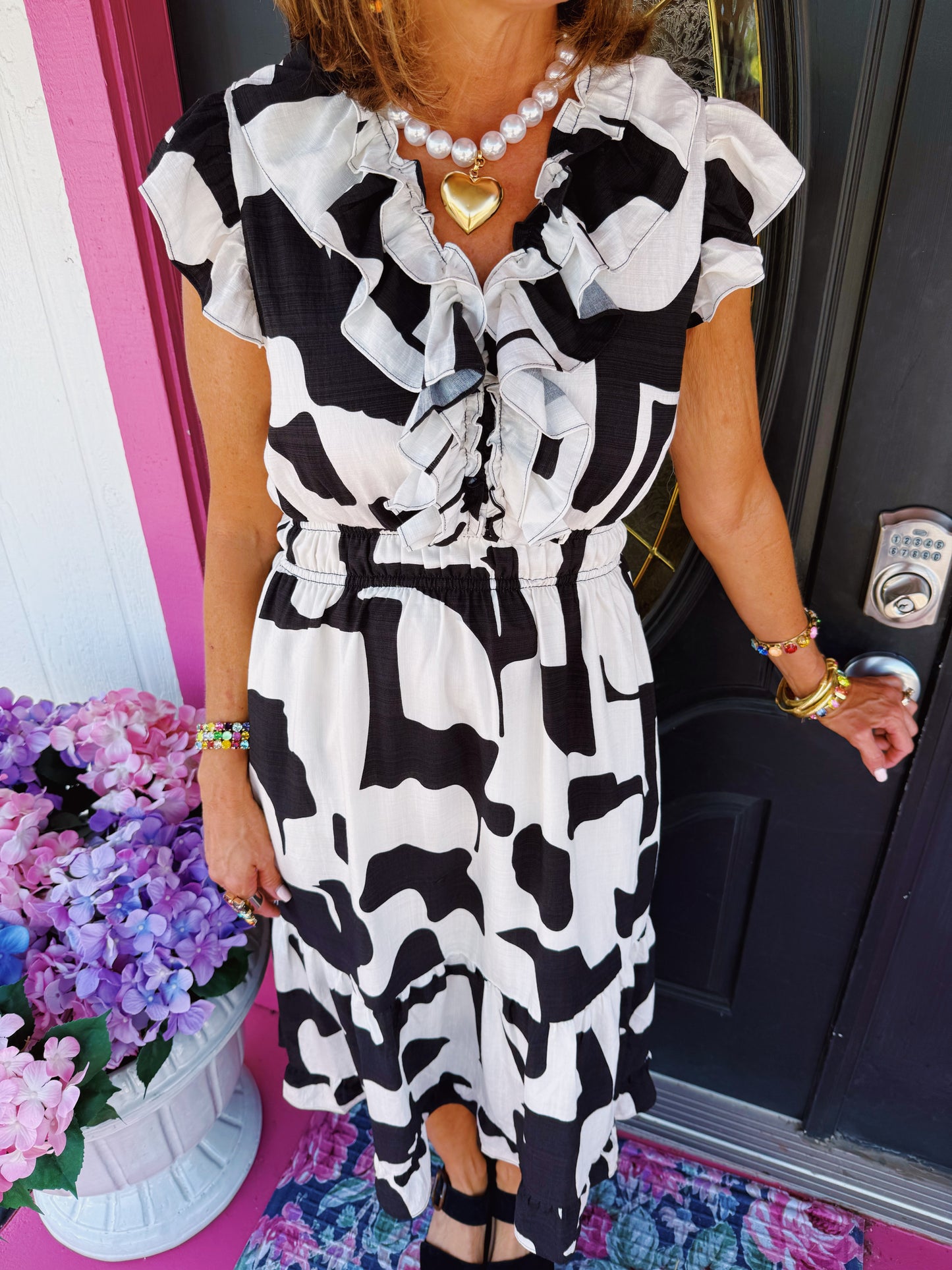 Black/White Flutter Print Dress