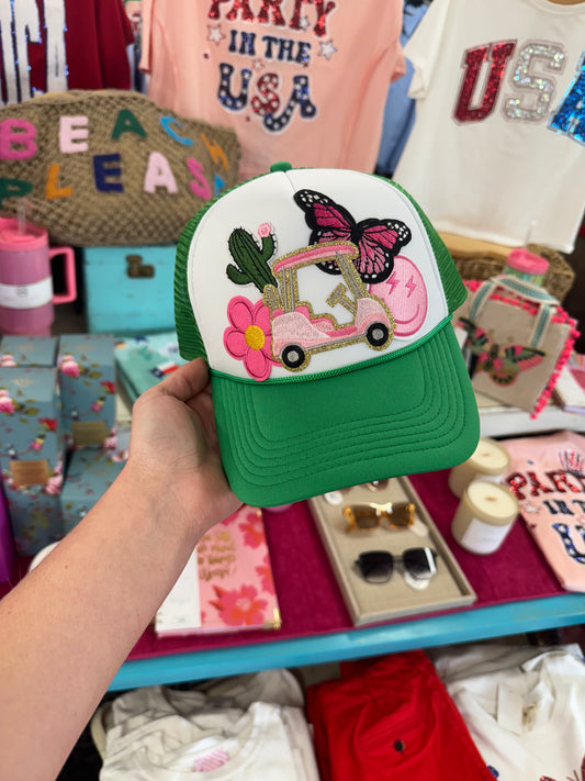 Green with Pink Golf Cart Cap