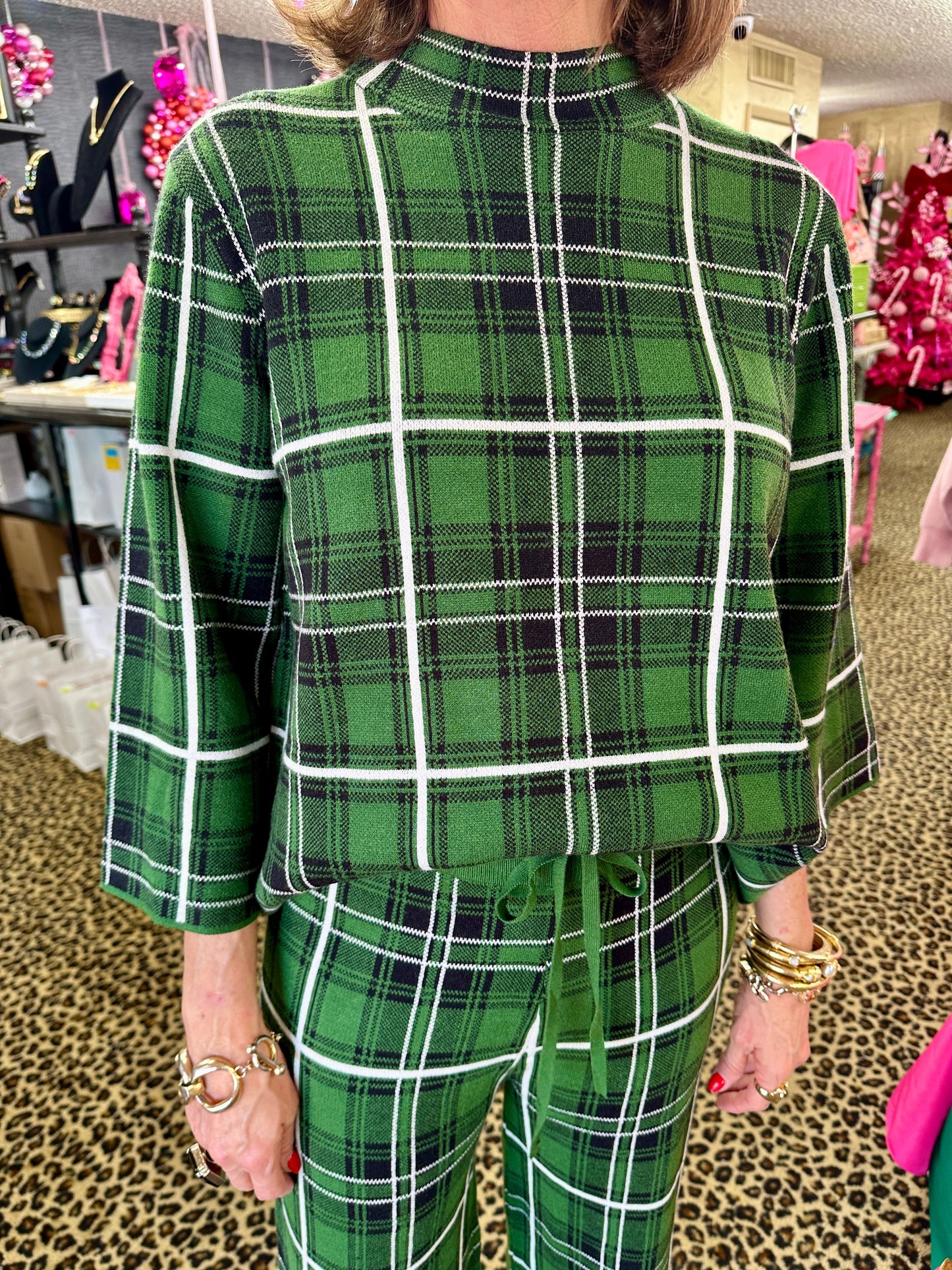 3/4" Sleeve Plaid Sweater