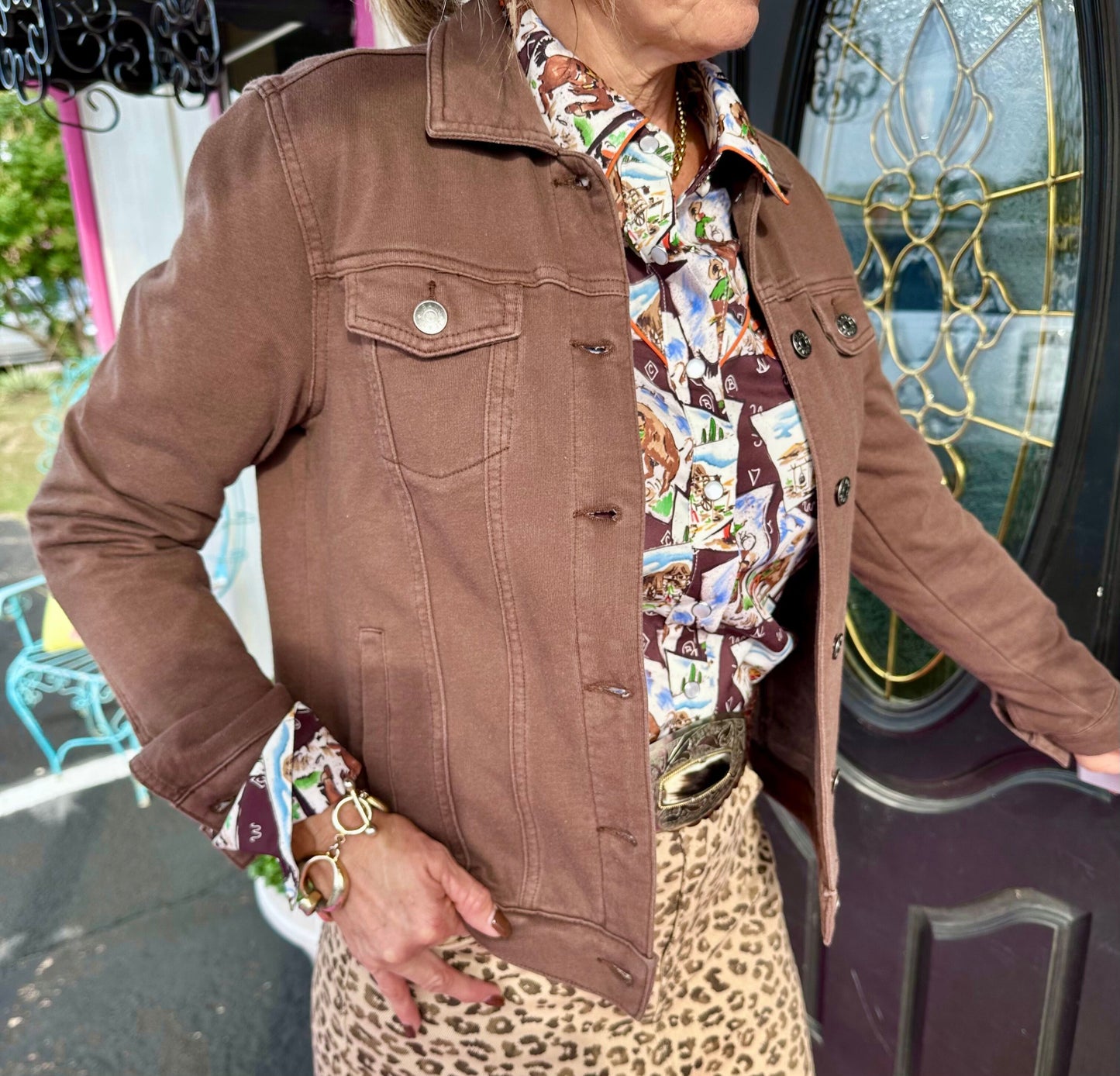 Brown Washed Button Up Jacket
