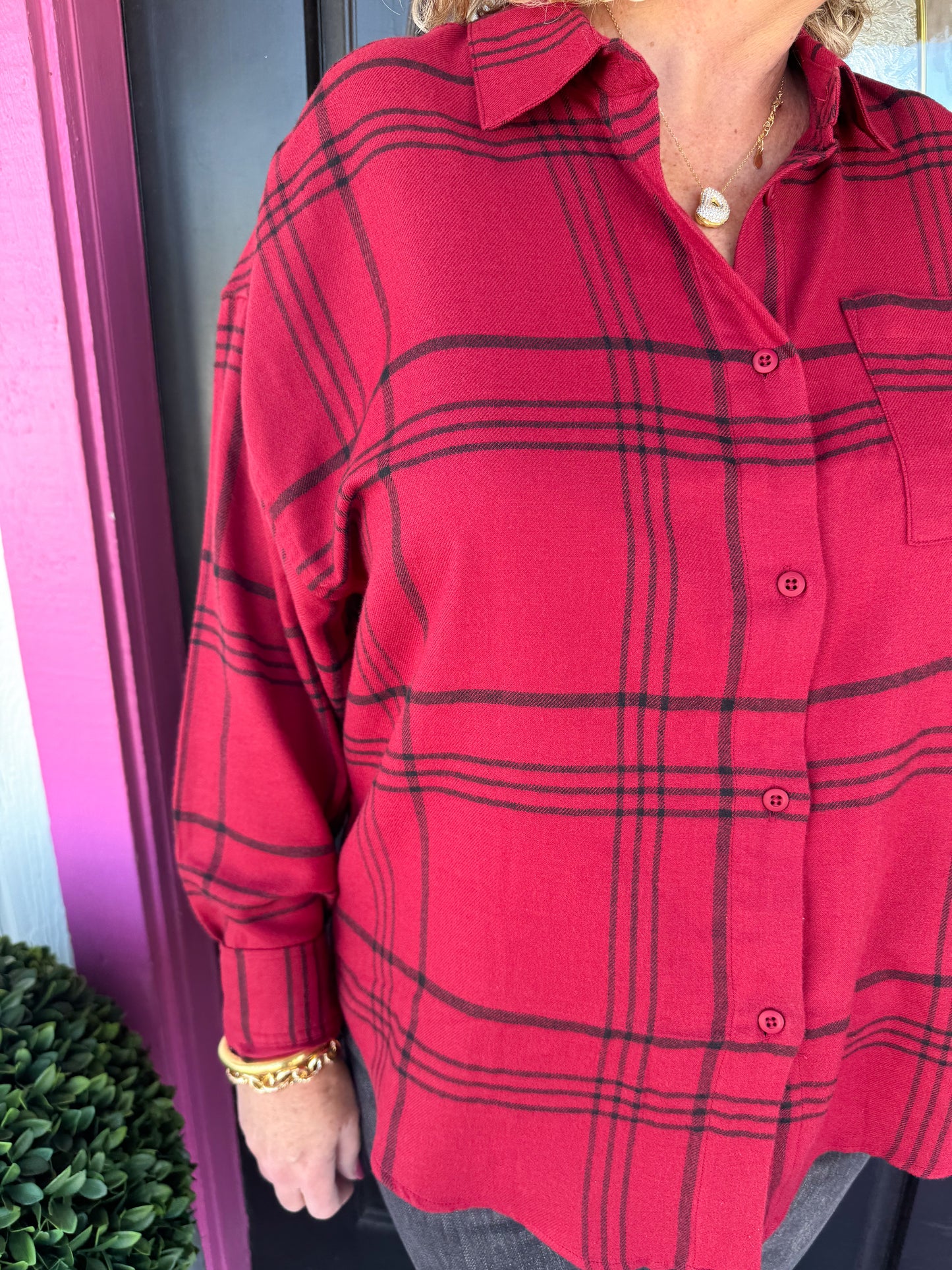 River Plaid Red Flannel Top