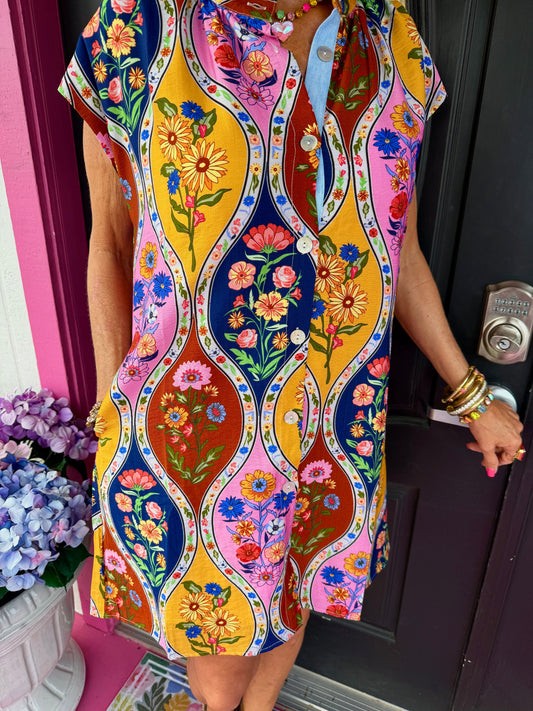 Multi Patchwork Button Dress